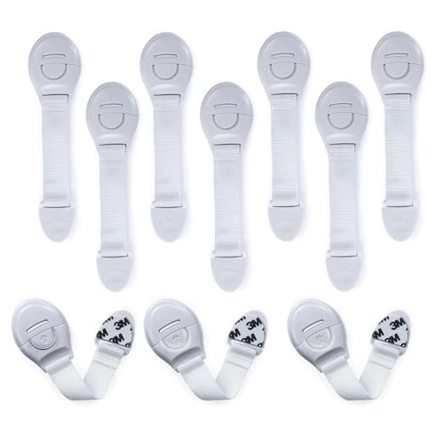 FRATRIS Baby Safety Furniture Locks, Pack of 10, Adjustable and Flexible with 3M Adhesive, Safety Locks for Kids, Child Safety Locks for Drawers, Cabinets, Fridge, Cupboard (White)