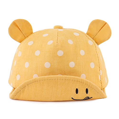 JANGANNSA Polka Baby Baseball Caps Infant Toddler Sun Cap Boys Girls Summer Hat with Bear Ears 6-24Months(6-24Months,Polka Yellow)