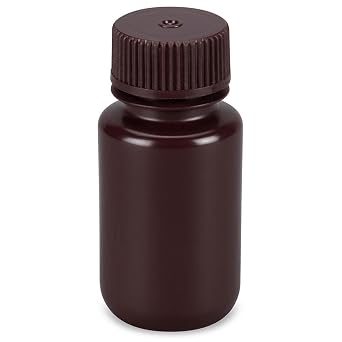 Globe Scientific, Diamond Essentials Bottle, Wide Mouth, Round, Amber HDPE with Amber PP Closure, 60mL, Bulk Packed with Bottles and Caps Bagged Separately, 1000/Case, 7510060AMBKS