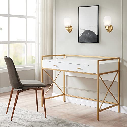 Design House 588814-SG Lydia Transitional 1-Light Indoor Wall Light Dimmable With A White Frosted Glass Shade And Twist On/Off Switch For Hallway Foyer Bathroom, Satin Gold thumb #7