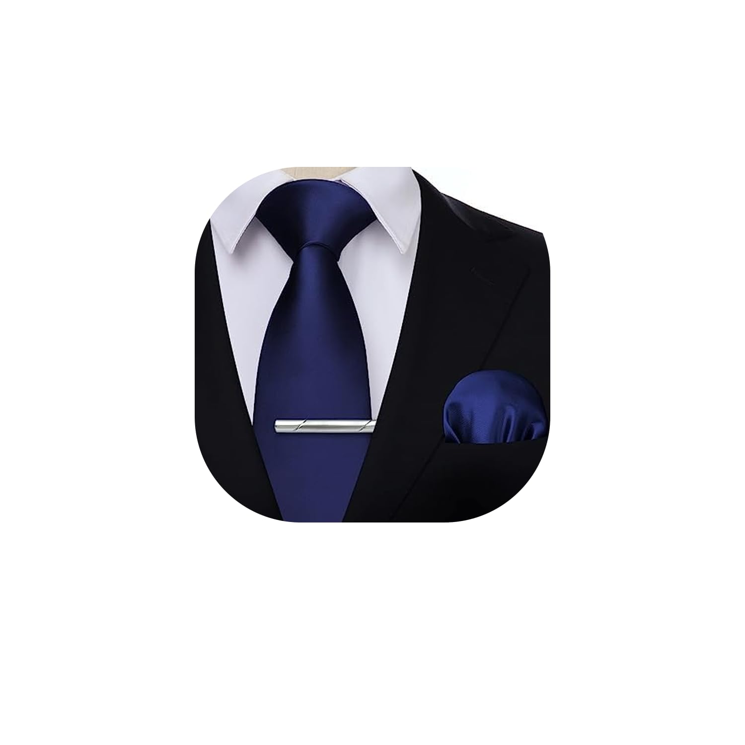 HISDERN Corbata y Pañuelo Hombre Corbata de Color Sólido y Bolsillo Cuadrado con Juego de Corbata Clip para Boda Fiesta Business Oficina Regalo de Hombre