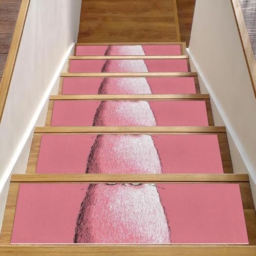 Alfombra para escaleras antideslizante infantil con diseño de gato rosa de 15 piezas 2