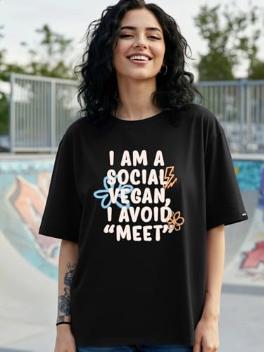 Image of Bewakoof Women's Being Cute is My Super Power Graphic Print 100% Cotton T-Shirt- Oversized Fit, Round Neck, Half Sleeve