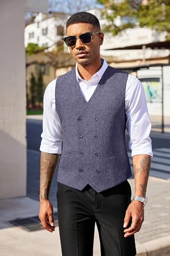 COOFANDY Men's Double Breasted Suit Vest Lightweight Waistcoat Slim Fit Dress Vest2
