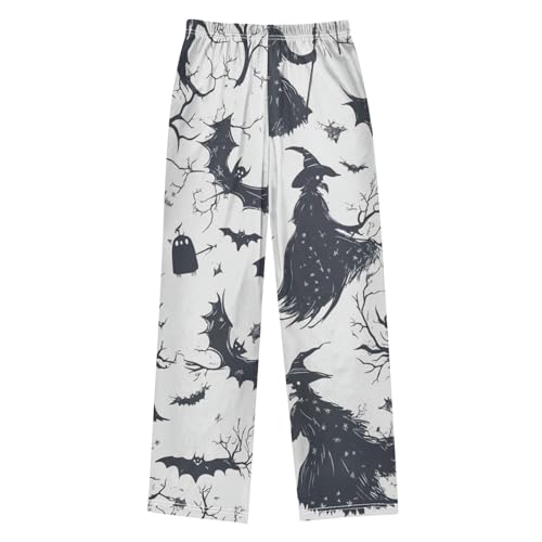 ZZXXB Witch with Bat Boys Long Pants Soft Trousers Elastic Waist Kids Lounge Bottoms with Pockets S-XL2
