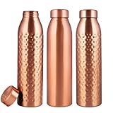 NORMAN JR Botella de agua de cobre de 1 l: caja de regalo de 3, 1 lisa, 2 martilladas, un recipiente ayurvédico hecho de cobre puro: lo ayuda a beber más agua con muchos beneficios para la salud