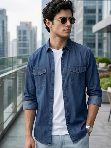 Image of Urbano Fashion Men's Full Sleeve Regular Fit Casual Denim Shirt