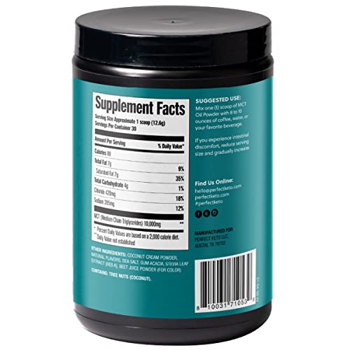 Perfect Keto MCT Oil Powder, Medium Chain Triglycerides, Ketogenic Non-Dairy Coffee Creamer and Bulk Supplement, 30 Servings (Strawberry)