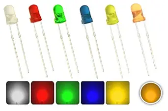INVENTO 150Pcs (25pcs Each Color) 5mm 6 Color White Yellow Red Green Blue Orange Diffused Color Lens LED Light Bulb Lamp Light Emitting Diode Assorted DC 3V for DIY Projects