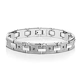 Gem Stone King Men’s Black Diamond Tungsten Bracelet with Gold Plated Connector Links