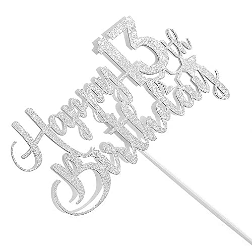 Image of FestikoSilver Glitter Happy 13th Birthday Cake Topper - 13th Birthday Cake Topper, 13th Birthday Party Decoration
