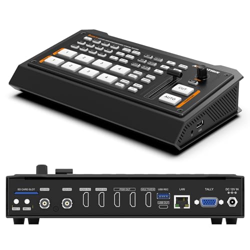 One upload in. A whole channel’s worth of content out. 4 AVMATRIX Multi Camera Video Switcher Mixer for Live Streaming, 4CH SDI/HDMI in, 6CH Audio Mixer Swither, USB/SD-Card Record, LAN & USB Output Live Stream Shark S4