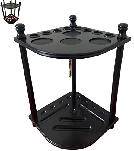 Floor Pool Cue Rack Hold 8 Cue Sticks & Billiard Accessories. Corner Stand Pool Cue Holder Made of 100% Solid Hardwood. Provided Ball Rack Hook. CUE RACK ONLY (Black) - Image 6