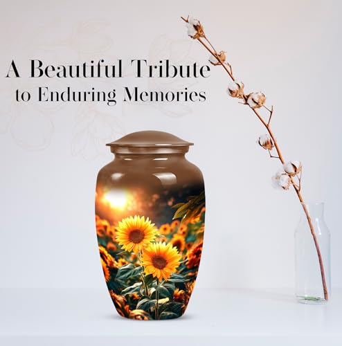 Image of Sunflower Urns for Human Ashes - Sunset Cremation Urns for Human Ashes Adult Male - Yellow Sunflower Urn for Adult Man and Women - Large Decorative Urn for Mom and Dad 10inch