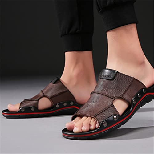 Leather Slides Flat for Men Slippers Casual Palm Slide Slipper Outdoor(White-Dinosaur Doodle4,9code 9.5code)2