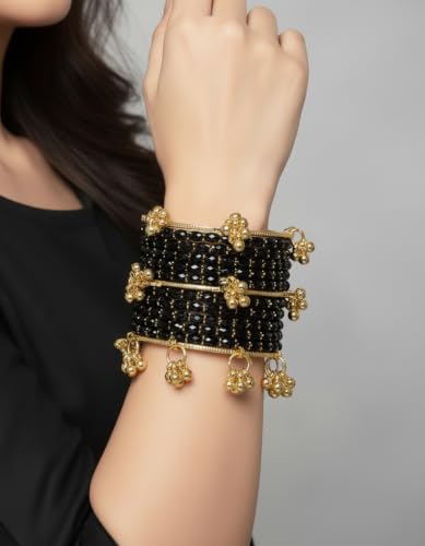 Image of Kashmiri Ghangharoo Glass Bangle Set for Women| Light Weight Bangles | Traditional Transparent Fancy Glass Chudi Set for Wedding, Party.