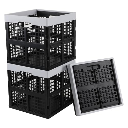 Kekow 22 L Plastic Collapsible Crate, 3 Pack Plastic Stackable Storage Crate, Cubes Organizer Baskets