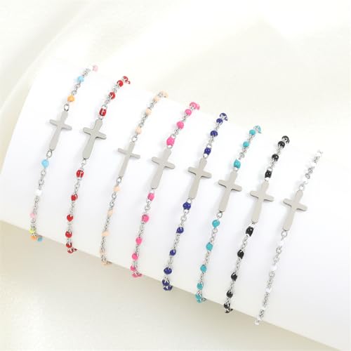 UILZ Dainty Colorful Beads Cross Bracelet for Women 18K Gold Plated Minimalist Bead Cross Bracelet Christian Bracelet Gifts Religious Cross Jewelry for Religious Believers4