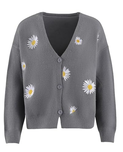 Daisy Flower Cardigan Sweater for Women Button Down Long Sleeve Sweaters Aesthetic 90s Women Sweater Outfits3
