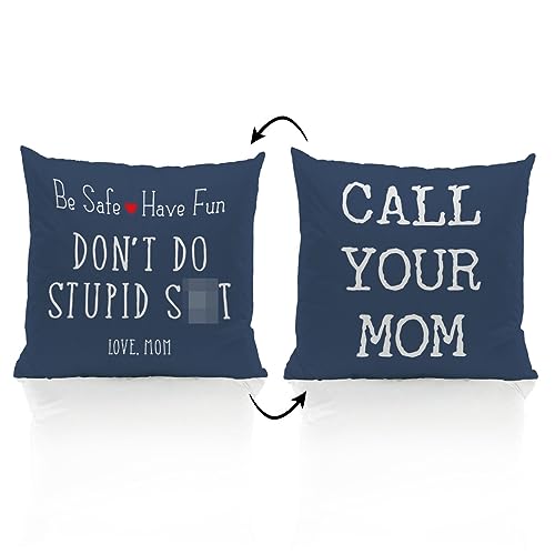 ZJSYXXU Call Your Mom Throw Pillow Covers 18x18 Inch Funny College Dorm Decor Decorative Pillowcases Cushion Cover Decor for Couch Sofa Living Room Graduation Gifts for Daughter Son(Navy Blue)