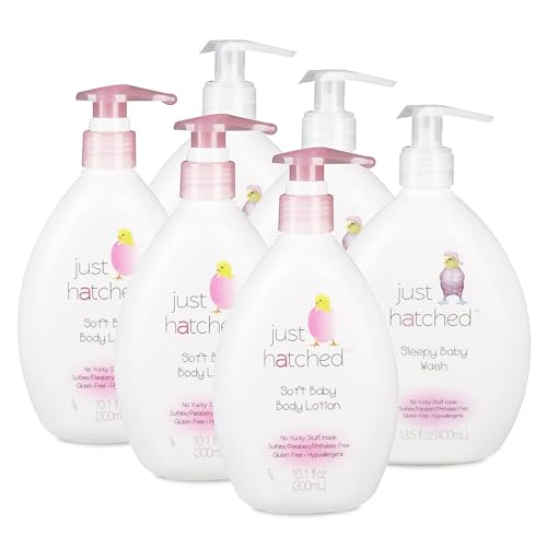 Image of Just Hatched Night Time Baby Routine Wash + Lotion Bundle - Gentle Calming Bath & Body Cleanser + Lightweight Moisturizing, No Yucky Stuff & Harsh Ingredients,13 fl oz + 10 fl oz (6 Variety-Pack)