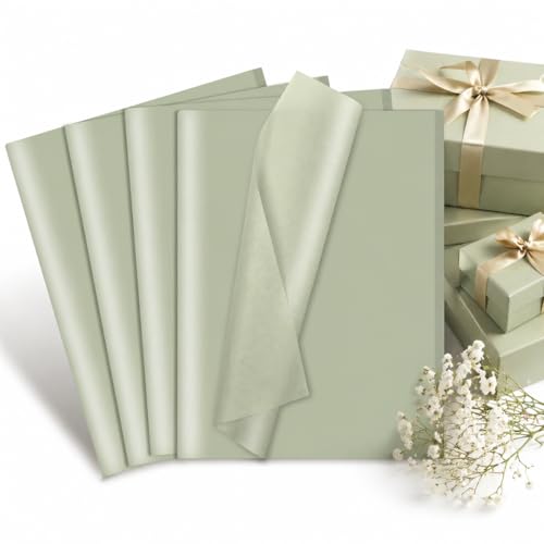 Sage Green Tissue Paper for Gift Bags 130 Sheets 20 x 14 Inch Gift Wrapping Tissue Paper 14g Green Gift Wrap Paper for Gift Bags Boxes Crafts Wedding Baby Shower Bridal Shower Birthday Decor