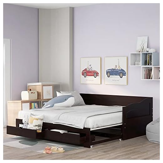 Harper & Bright Designs Twin Daybed with Trundle Bed, Extendable Daybed Twin to King with Two Storage Drawers,Wooden Sofa Bed Frame for Living Room,Bedroom,Guest Room,Espresso