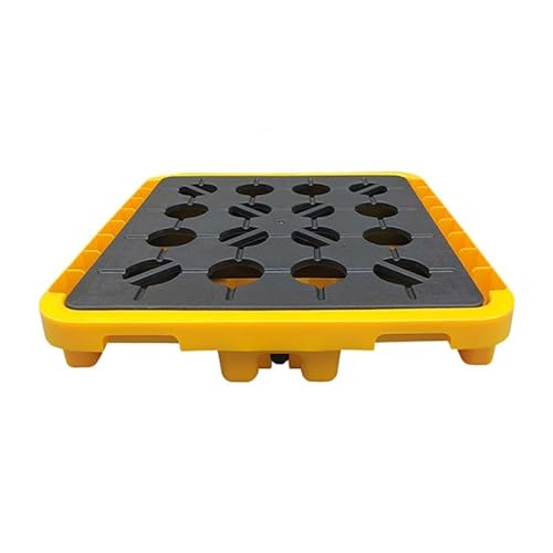 JOMRTS Heavy-Duty Containment Platform, HeavyDuty Oil Drum Spill Containment Platform Modular Outlet Pallet with Grating Tray Industrial Spill Control Stand for Safety,Yellow,1pcs,26.8x26.8x5.9IN