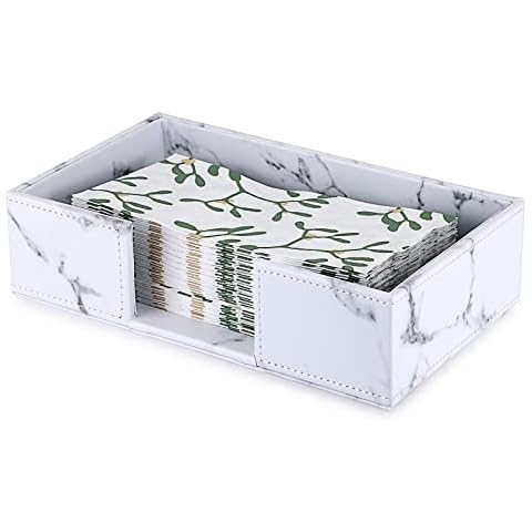 BTSKY PU Leather Napkin Holder - Marble White Cover
