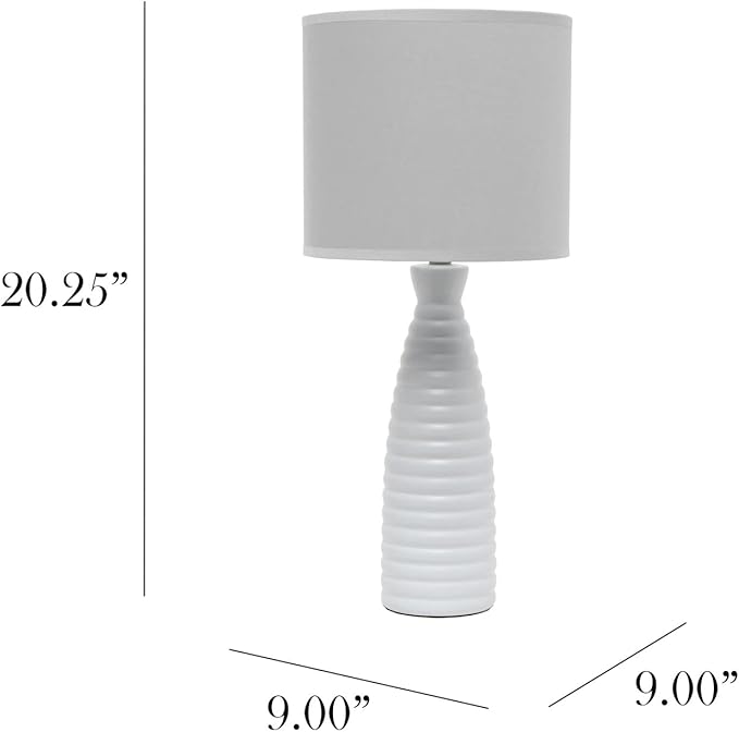 Simple Designs Simple Designs LT2076-GRY Alsace Ceramic Ribbed Bottle Table Lamp, Gray (Pack of 2) photo 6