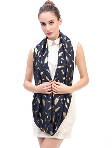 Lina & Lily Metallic Gold Feather Women's Infinity Loop Scarf3