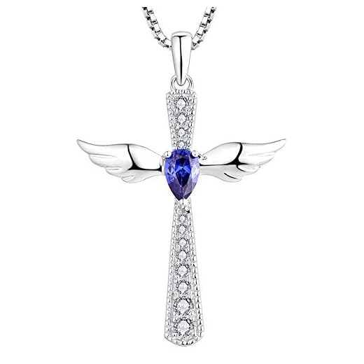 YL Cross Angel Wing Ketting 925 Sterling Zilver 12 Geboortesteen Cubic Zirconia beschermengel hanger voor vrouwen, ketting 45+3CM, Sterling zilver, Tanzaniet