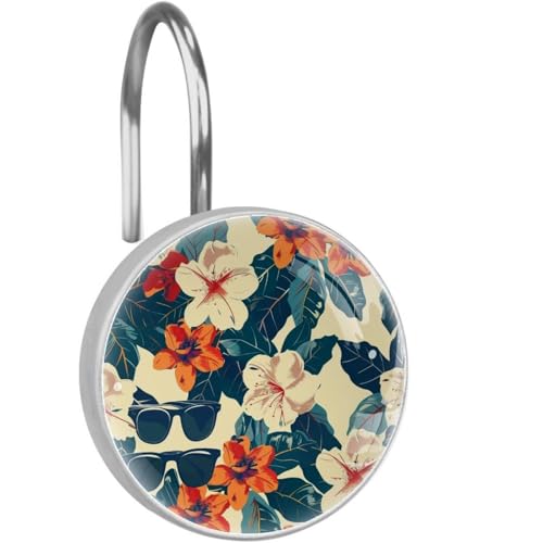 Ganchos de cortina de ducha anticaídas con anillos de cristal para baño 2