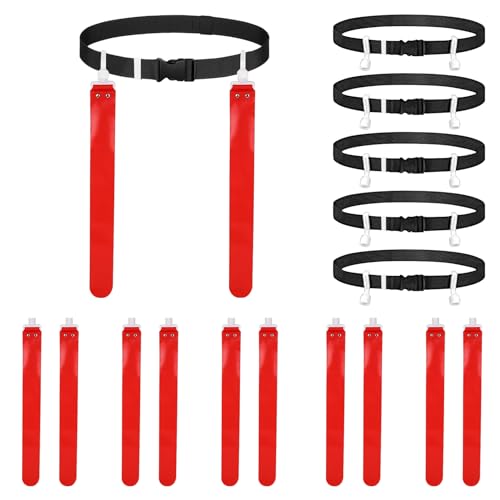 Flag - Cinturón de fútbol con bandera ajustable para 5 jugadores con hebilla Easy Tear Away Belt para entrenamiento de equipo deportivo, competición, jóvenes y adultos, rojo, #811