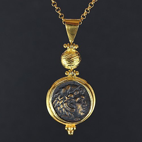 HandmadeAlexander the Great Coin Pendant 925 Sterling Silver 24K Yellow Gold Vermeil Handcrafted Ancient Roman Greek Art Granulated Artisan Jewelry