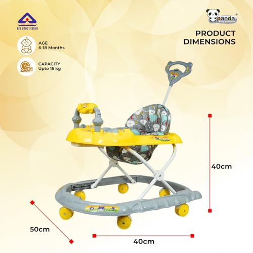 Image of Panda Baby Products Walker with Push Handle, Musical Toys & Adjustable Height - Safe & Comfortable Learning Walker for Babies (6-18 Months) (Yellow, 111 Baby Walker)