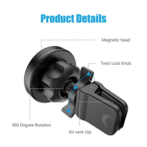 WixGear Universal Twist-Lock Air Vent Magnetic Car Mount Holder for Cell Phones with Fast Swift-snap Technology – Supports Devices up to 14oz by WixGear - Image 4