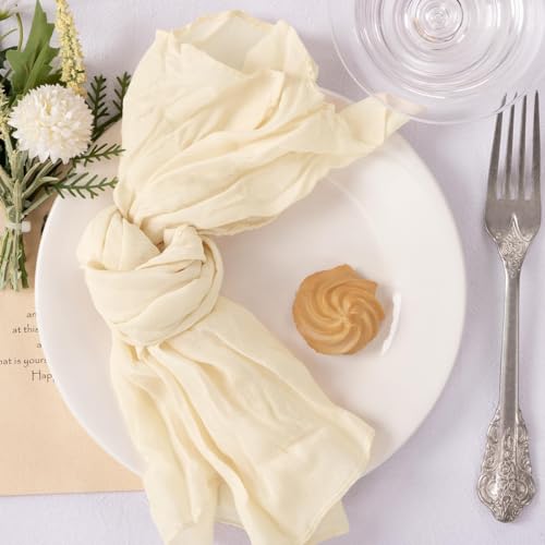Image of MLMC 24 Pack Beige Cream Cheesecloth Napkins Boho Rustic Gauze Cloth Napkins Washable 21 inchx21 inch for Wedding Bridal Shower Birthday Anniversary Dinner Decor