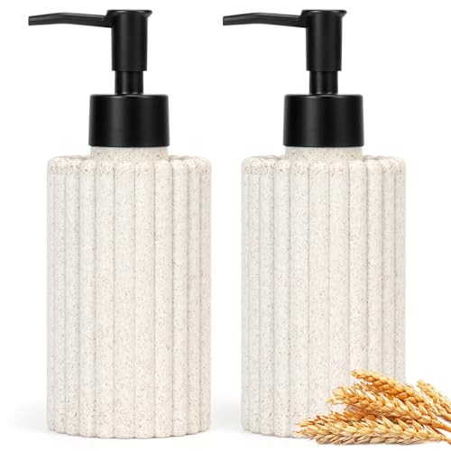 Nuscen 2 Pack Hand Soap Dispenser 400ml Pump Bottle Dispenser,Elegant Refillable Empty Liquid Soap Containers for,Shampoo,body Lotion, Dish Soap Dispenser for Kitchen & Bathroom, Wheat Straw Color