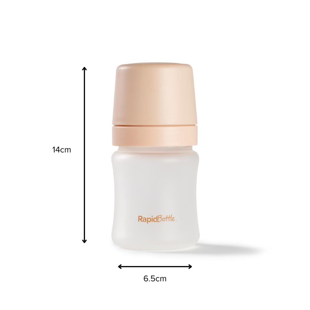 Nuby RapidBottle Biberon en verre anti-colique – Bouteille en verre revêtu de silicone avec tétine semblable à la poitrine | Alimentation rapide | Sans microplastiques | Stérilisation rapide | 140 ml