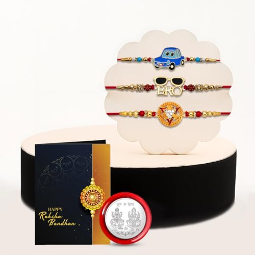 Image of Periept Golden Rakhi Thread Bracelets for Brother - Traditional Indian Festival Bands for Raksha Bandhan, Handmade Ethnic Rakhi Combo with Decorative Packaging