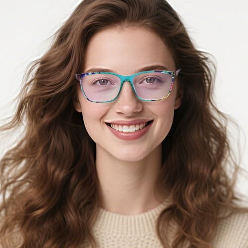 Image of Henotin 4 Pack Ladies Reading Glasses Blue Light Blocking Spring Hinge Readers Anti Eyestrain Computer Eyeglasses (Multicolor-6, 4.0)