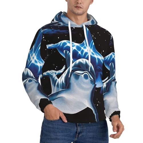 Sweat à capuche polyester homme noir avec motif dauphin et sweat sport