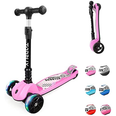 TONBUX 3 wheel Scooter, Kids Scooter age 3-12, Foldable Toddler Kick Scooter with 4 Adjustable Heights, Flashing 3-Wheels and Anti-Slip Deck, for Boys & Girls, up to 110 Lbs Cover