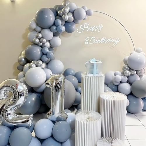 Image of Voircoloria 105pcs Dusty Blue Balloons 12inch Party Latex Balloons for Boys Girls Birthday Baby Shower Gender Reveal Wedding Sunflower Party Decorations