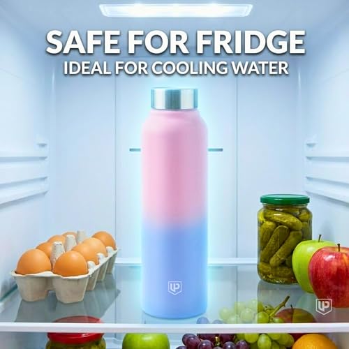 Image of Steel Water Bottle 1 LTR - ISI Certified Leakproof Stainless Steel Water Bottle 1 Litre | Rust Proof Metal Flask & Sipper Bottle for Gym, Office | BPA-Free, 1000ml (Pink)