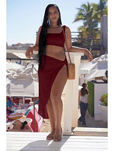 Beagimek – Vestido feminino sexy com fenda no corpo e ombros de fora, 2 peças, Wine Red, Medium