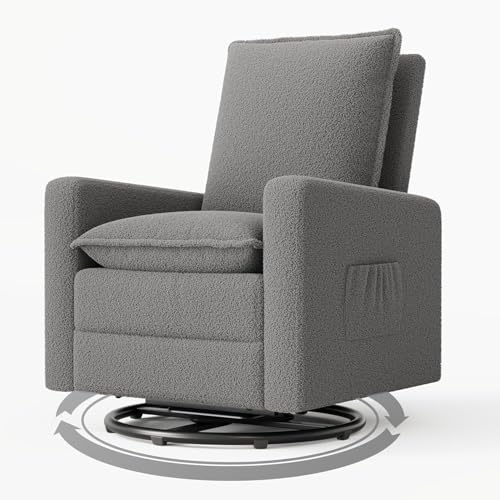 Image of Amopatio Swivel Glider Recliner for Indoor Nursery Rocker Chair Upholstered Single Sofa with Side Pockets and Footrest for Living Room Bedroom(Gray)