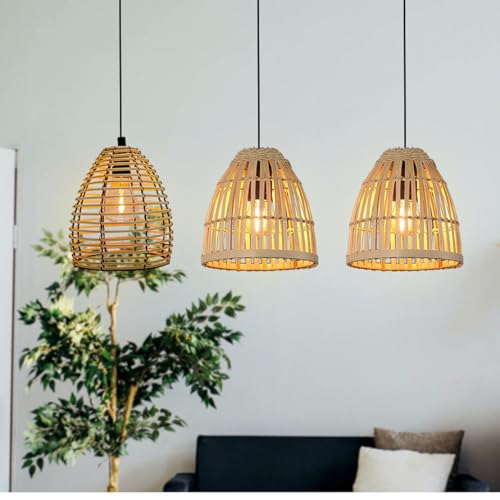 Lámpara colgante de ratán hecha a mano vintage para decoración de patios 4