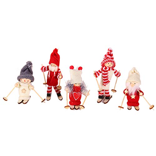 Amosfun Christmas Figurine Holiday Wooden Figure Miniature Ski Doll Ornament Gift Table Adults 5Pcs (Mixed Pattern) #TOP1